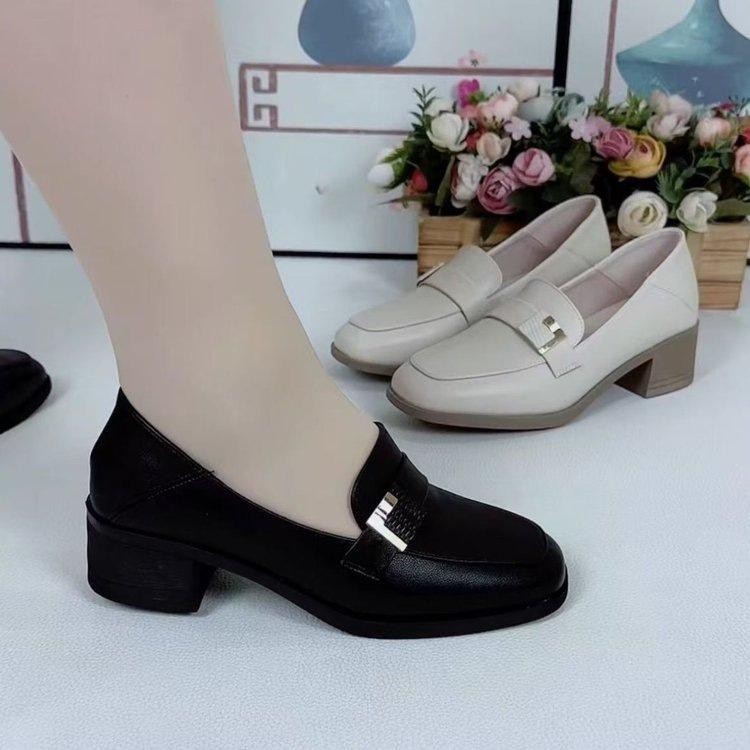 Single Shoes Spring New Small Leather Shoes British Style Medium Heel Soft Sole Soft Leather High Heel