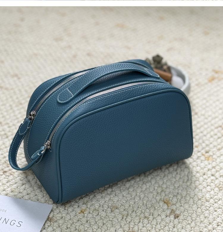 Waterproof Leather Cosmetic Bag Double Zipper Travel Makeup Organizer