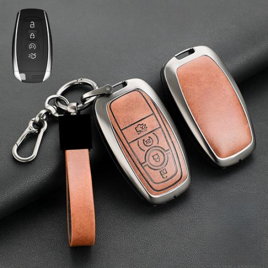 Zinc Alloy Leather Car Key Fob Case Cover For Lincoln Navigator Continental MKZ