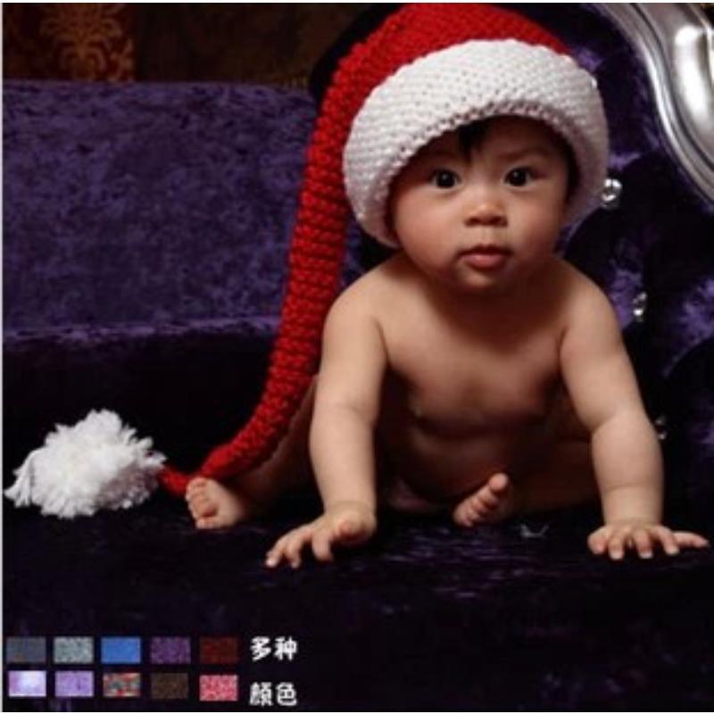 Children's Photography Hat, Baby Photo Long Tail Hat, Baby Hundred Days Modeling Hat Red, Wool Christmas Hat