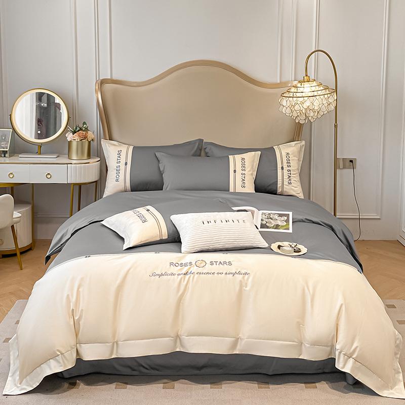 

Вышитый чистый хлопок четырехсекционный пододеяльник однотонная простыня легкое роскошное постельное белье в стиле 1.2m bed