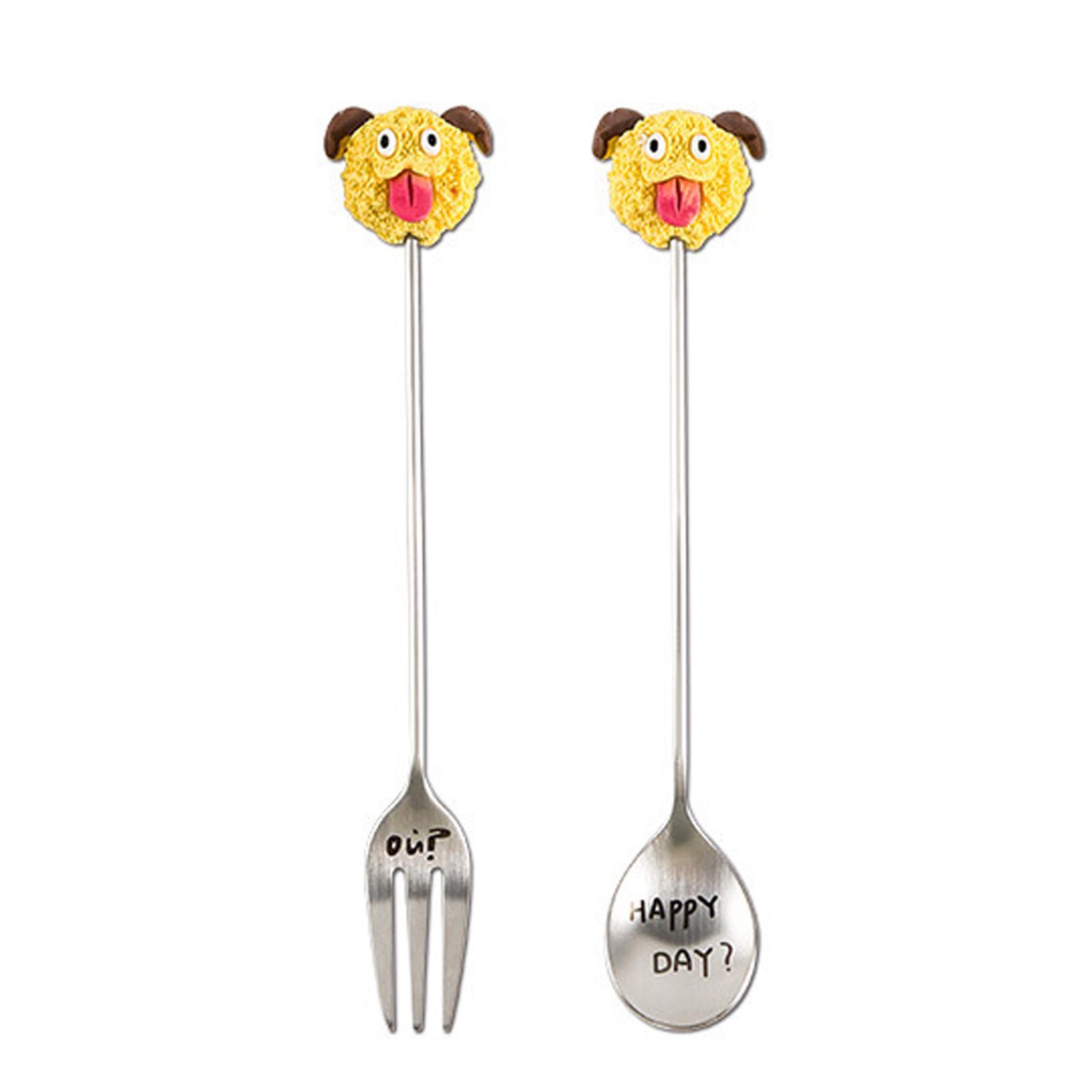 

2PCS/SET Teaspoon Dessert Spoon Fruit Fork Soup Scoop Elegant Experience Funny Ideal Desserts, Fruits