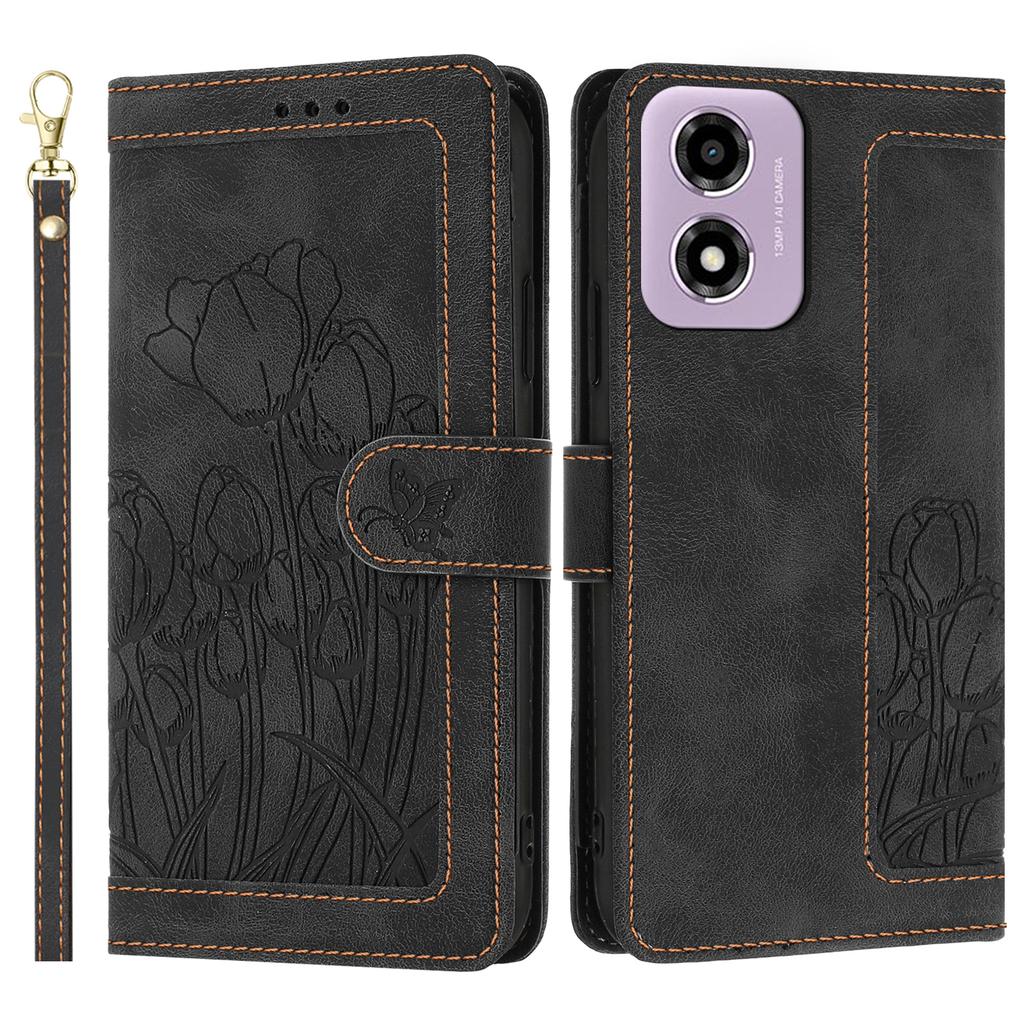 For Motorola Moto E14 4G Tulip Leather Case Phone Cover with 5 Card Slots Wallet