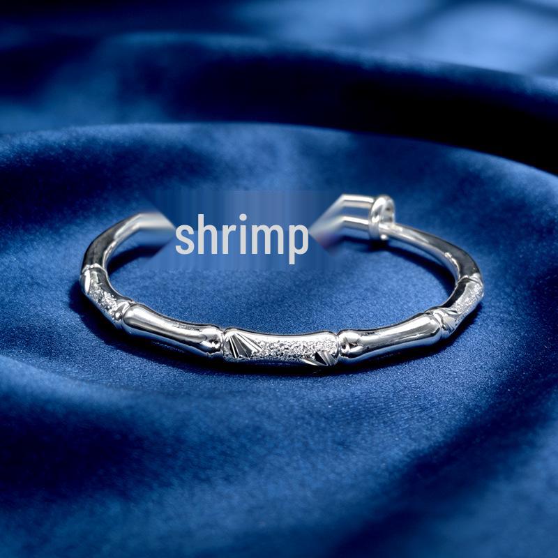 Sterling Silver Auspicious Clouds Bamboo Bangle - Chinese Style Open Bracelet Gift for Women