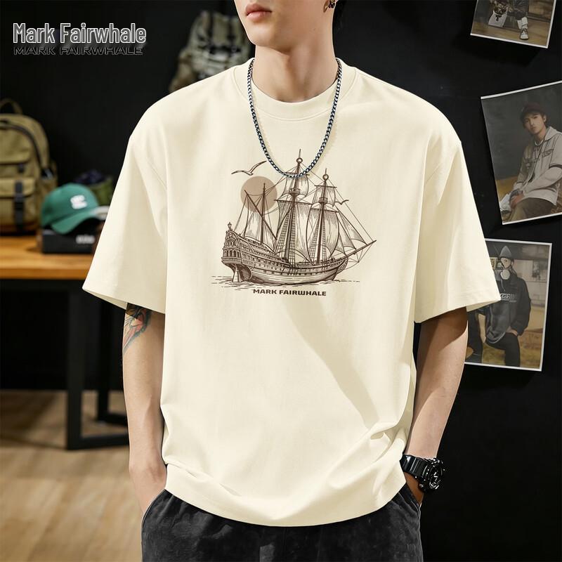 Mark Fairwhale Men s 2026 American Casual Cotton Short Sleeve T-Shirt M бежевый