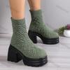 Bottes en Tricot Épais pour Femmes Bottes Chaussettes Stretch Hiver 2026 Nouvelle Mode Automne Femme Plateforme à Enfiler Talon Carré Botas De Mujer