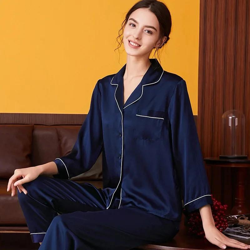 100% Silk Pajamas Set for Women Summer and Autumn Long-sleeved Mulberry Home Service Silk Women's Pajamas Set Pijama Feminino