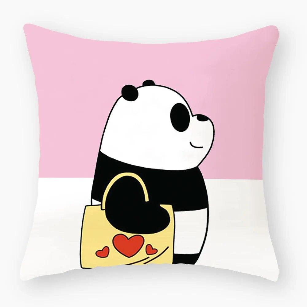 Lovely Panda Printed Cushion Cover for Sofa Home Car Decor Cute Wild Animal Pillowcase Soft Short Plush Pillow Case