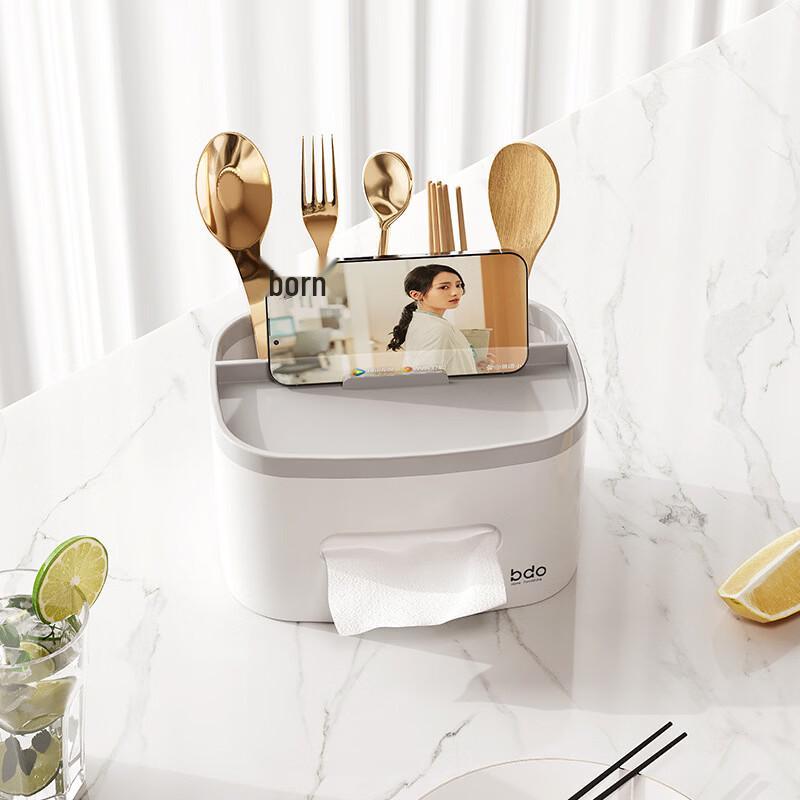 Plastic Desktop Tissue Box and Storage Organizer