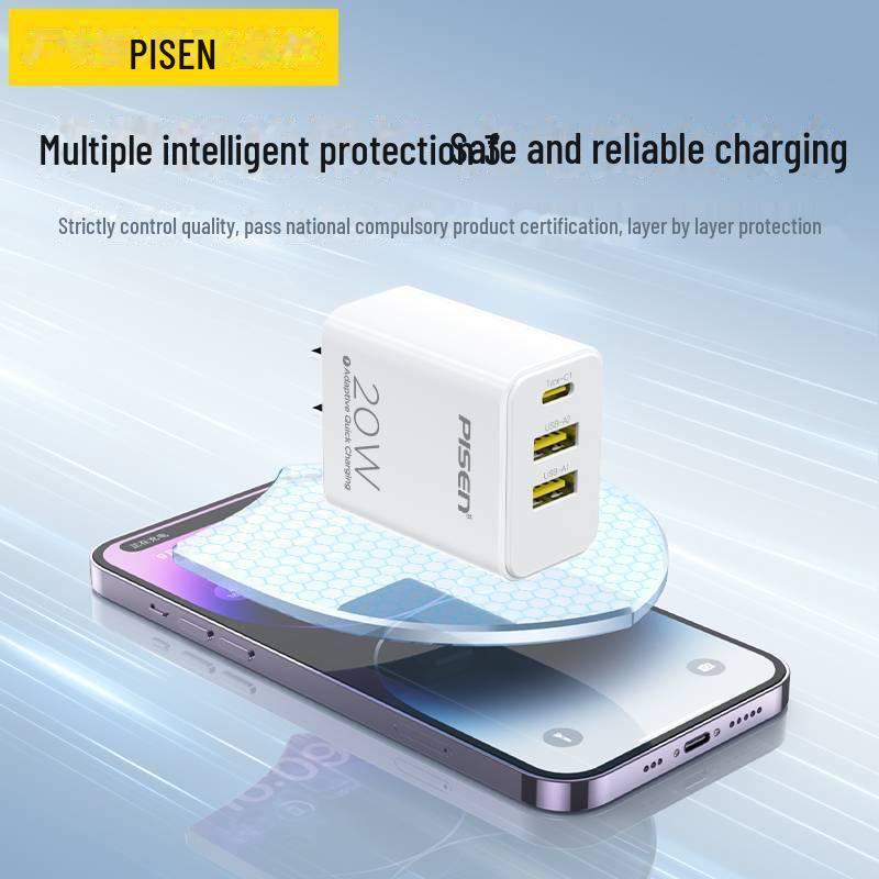 PISEN 20W Dual-Port Charger for Huawei & Apple Phones, PD20W Fast Charge, 3C Certified.