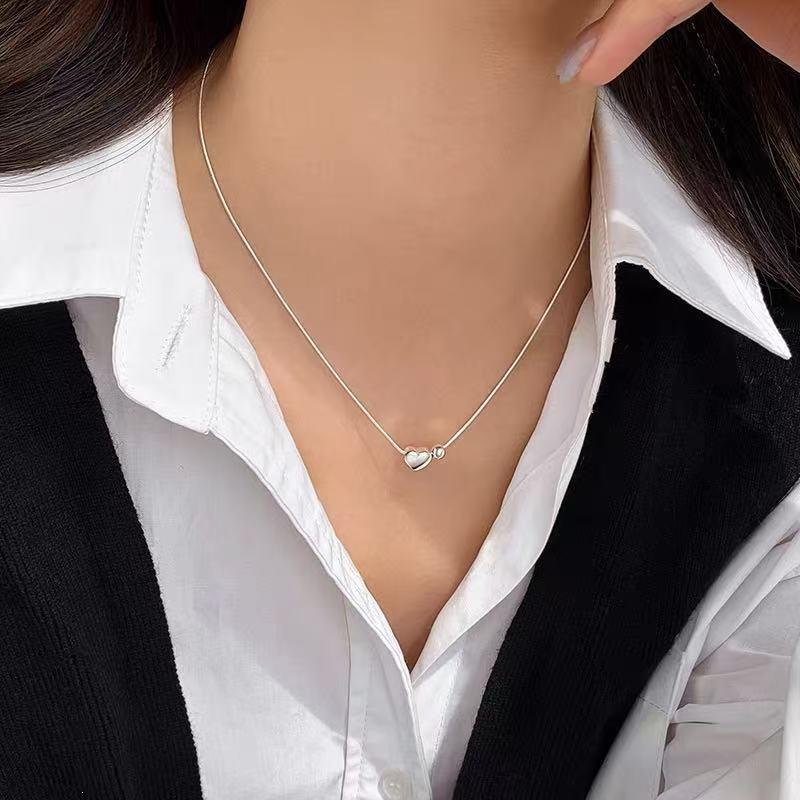925 Sterling Silver Heart Bead Choker Necklace - High-End 2025 Women's Niche Collarbone Chain