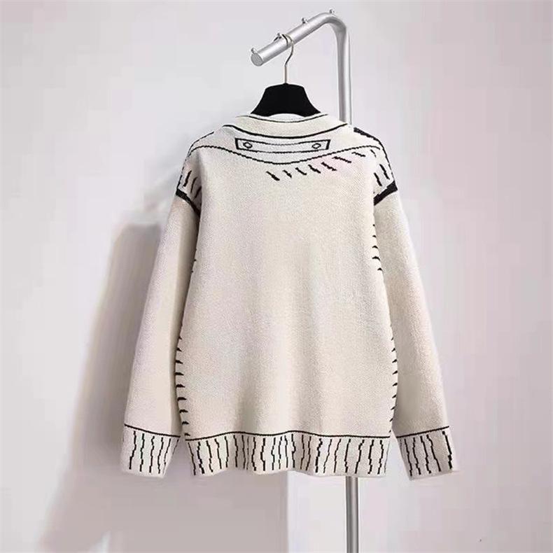 Print Graffiti Cardigan Women Long Sleeve Top Y2K Loose V-neck Sweater Autumn Winter Streetwear Knitted Female Cardigans Coat