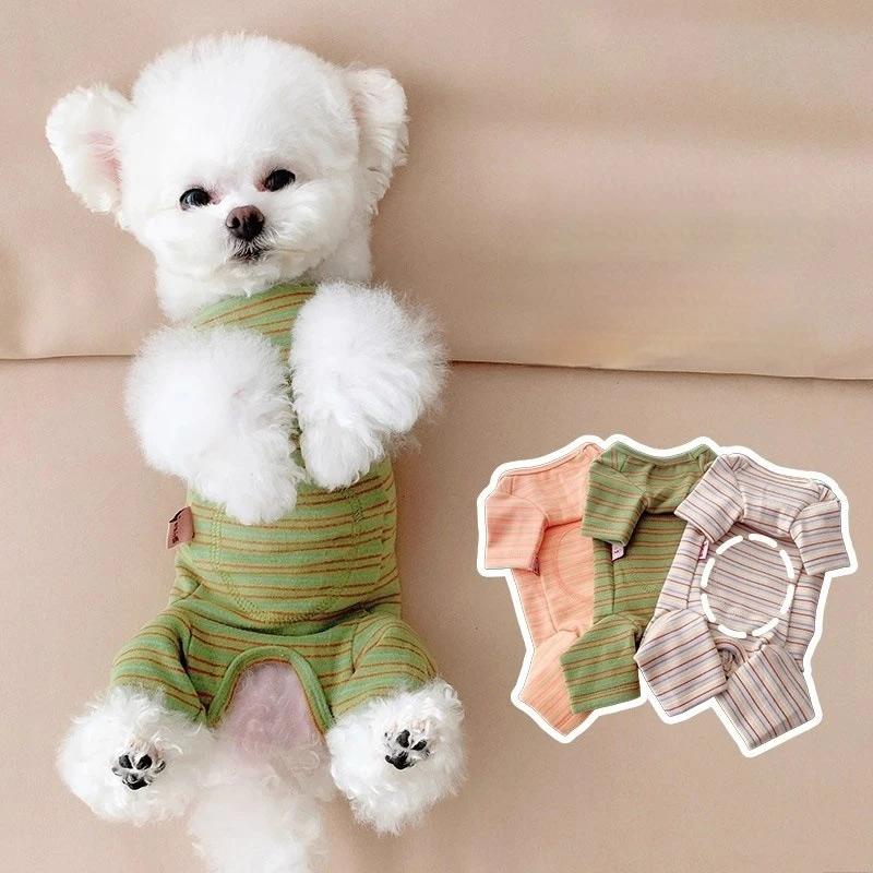 Fall Winter Pet Dog Belly-hugging Jumpsuit Striped Four-legged Warm Base Layer Sterilized Clothes For Teddy Bichon Yorkie Puppy