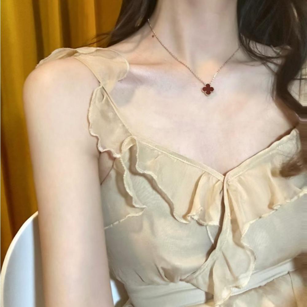 Colar de Aço Titânio Trevo de Quatro Folhas Bicolor Borgonha Elegante Temperamento Moda Versátil Senso de Classe Alta Corrente Feminina para Clavícula