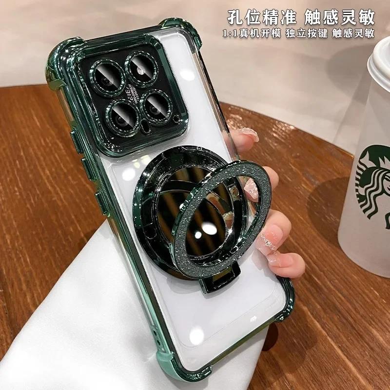 14T Pro Glitter Speil Magnetisk Støtteholder Deksel For Xiaomi 14T Pro 15 Pro 13T Støtsikkert Mykt Silikon Plating Telefondeksel