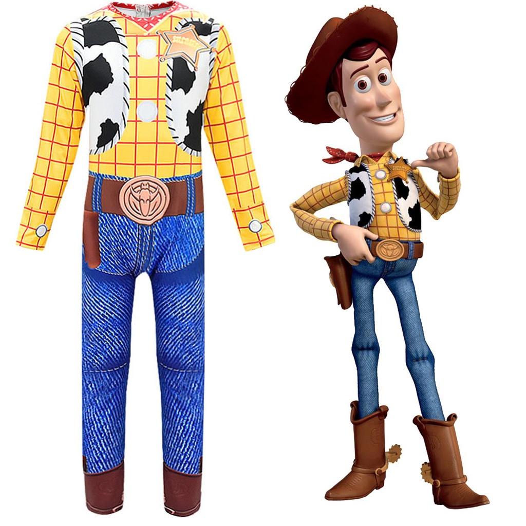 Colorful Toy Story 4 Woody Cosplay Costume For Kids Featuring Long Sleeves Jumpsuit