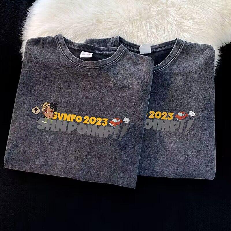 Men's High-End Washed Vintage Cartoon T-Shirt - Summer Short Sleeve Fashion