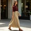 Damen 2-teiliges Maxiröck-Set Langarm-Hemd mit Knöpfen und Rock mit hoher Taille Passende Outfits Sommerurlaub Lounge-Sets