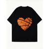 Weißes Oversized-T-Shirt mit orangefarbenem Herz-Basketball-Print für Freizeitkleidung