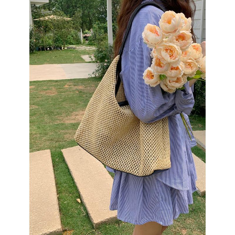 

Handwoven bags women s new trendy fashion retro tote bags straw bags versatile large-capacity shoulder bags чёрный