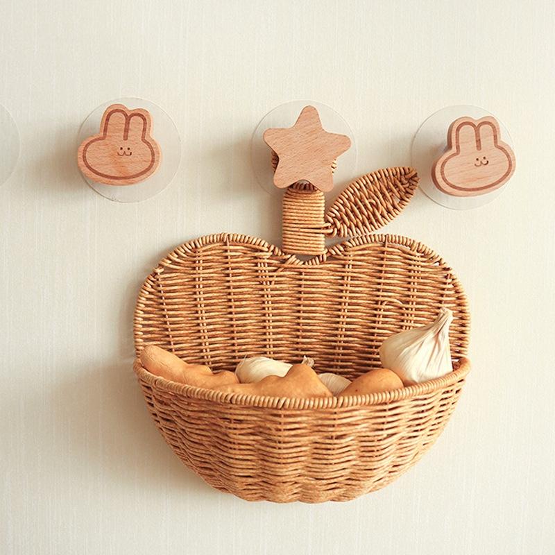 Kitchen Storage Basket With Handle Cute Wall Hanging Woven Basket Kawaii Hanging Storage Basket Kitchen Sundries Organizer