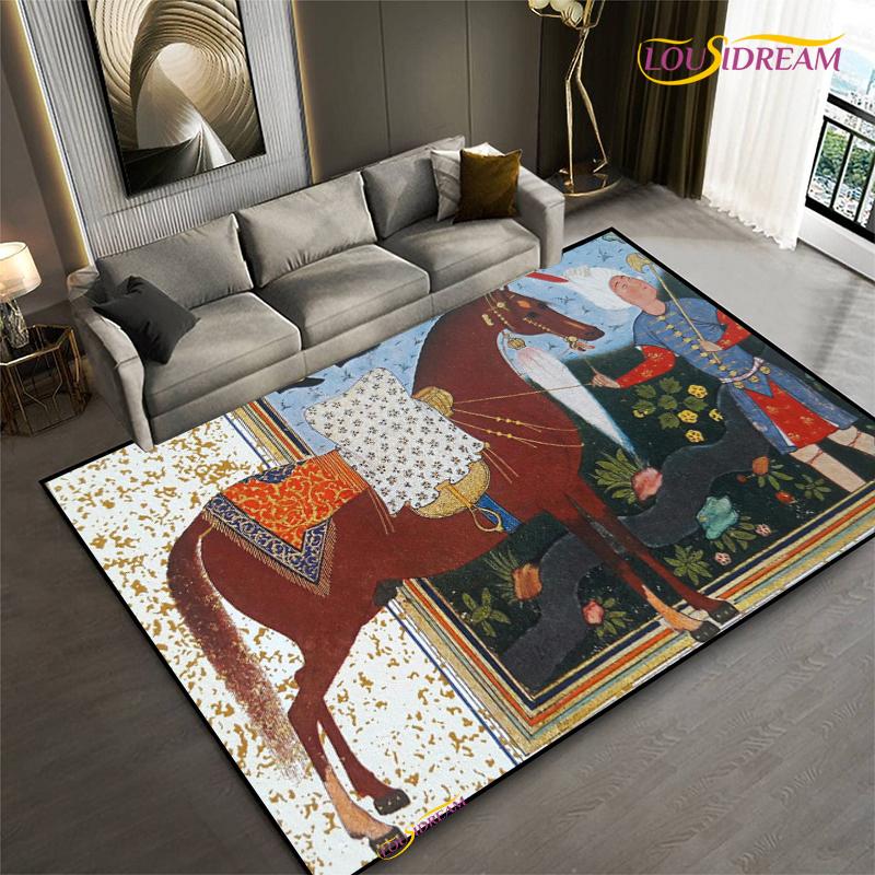 Fashion Ethnic Frame Carpet Horse Home Decor Rectangle Room Rug Black Green Orange Living Room Bedroom Bedside Floor Table Mat