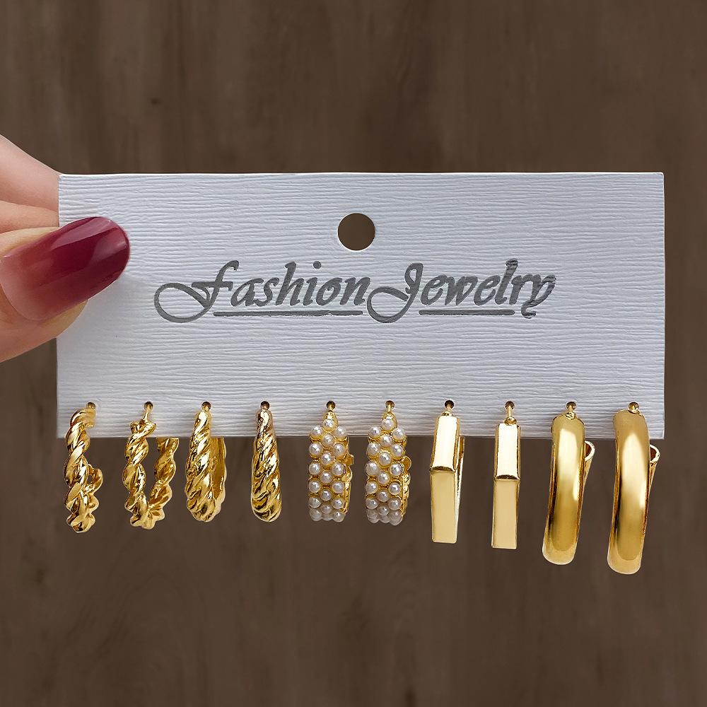 Геометрические многослойные серьги с жемчугом типа C, серьги-гвоздики, 6 пар, набор сережек-карт, комбинированные женские