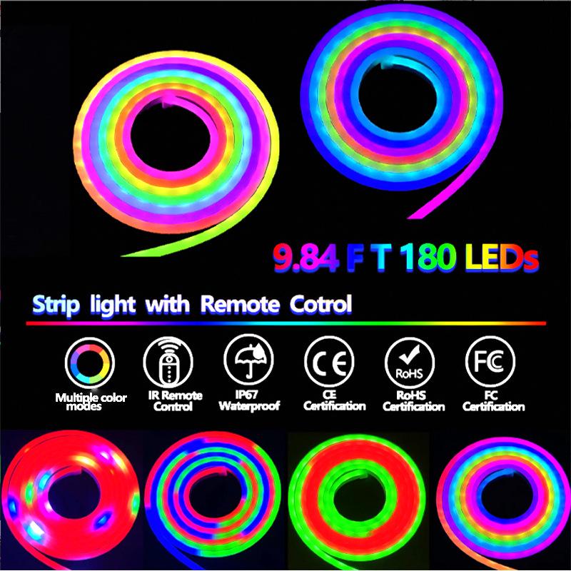 WiFi Bluetooth Color-Changing Neon Music Light Strip, USB Flexible Silicone, DIY Shape, Smart Running Light