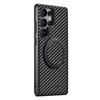 Per Samsung S25 Ultra Custodia in Pelle Fibra di Carbonio Ricarica Wireless Per Galaxy S24 Plus S23 Staffa Rotante a 360° Copertura Magnetica