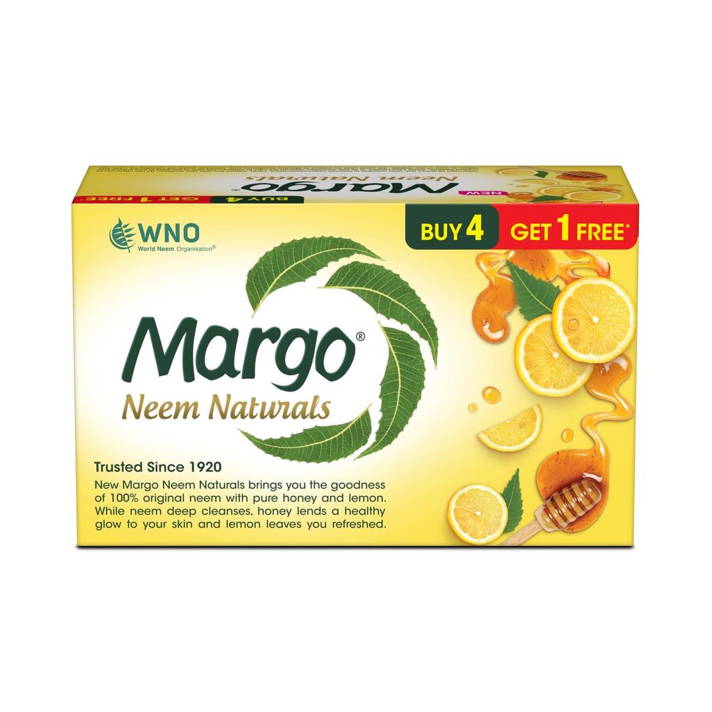 Margo Neem Naturals Soap With Goodness Of 1000 Neem Leaves Honey & Lemon For Glowing Skin (100gm X 5) Pack Of 1