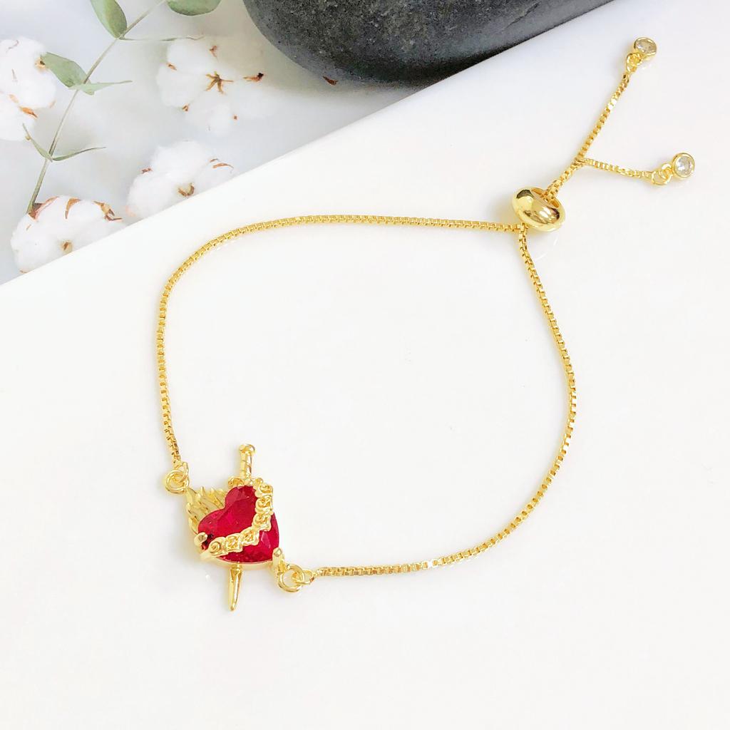 Delicate 4 Style Sacred Red Crystal Heart Charm Bracelets For Women Adjustable Shiny CZ Party Jewelry Female Religion Gift