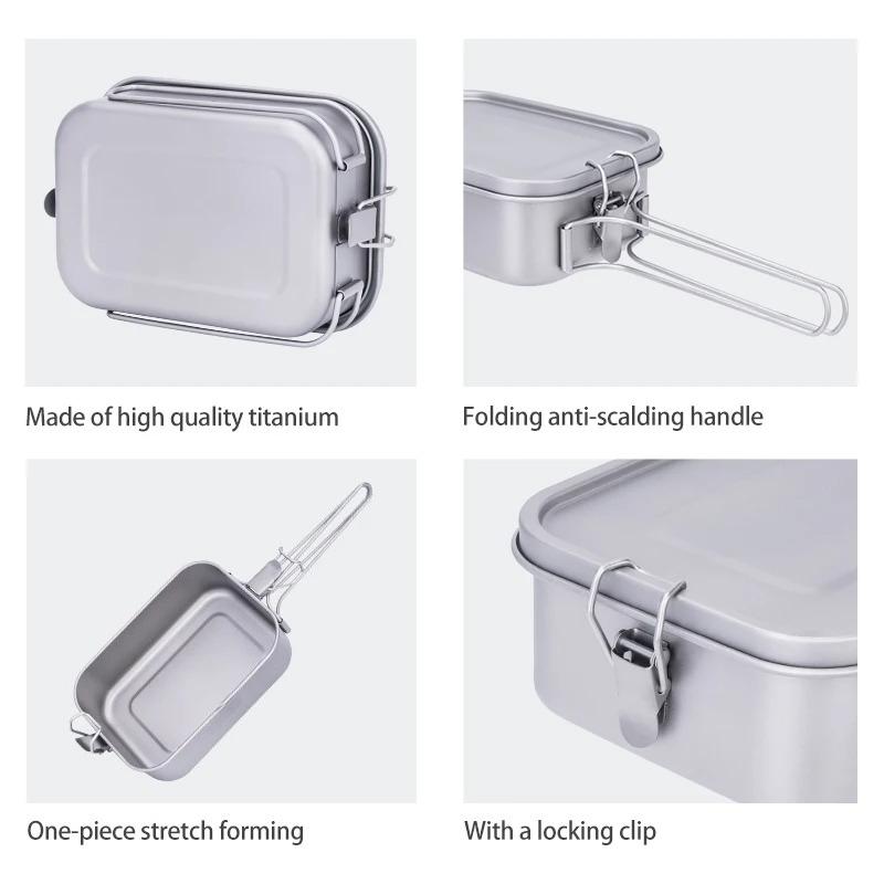 Titanium Bento with Lid & Handle Leak Proof Lunch Box Container Ultralight Outdoor Camping Cookware Ti2081C-83C
