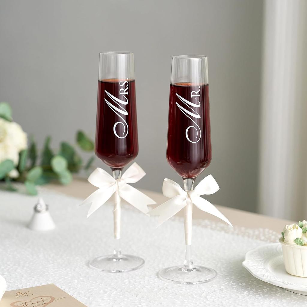 Mr. & Mrs. Champagne Flute Set - Elegant His and Hers Wedding Toasting Glasses