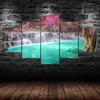 Beautiful Waterfall Scenery Painting 5 Piece Five Panel Canvas Print Modern Wall Art Poster Home Decor Gift For Him For Her