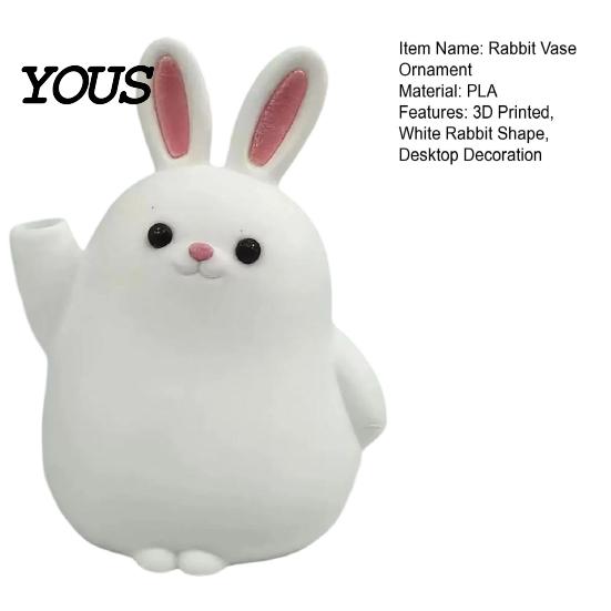 Rabbit Shape Vase 3D Printed Ornament, White Bunny Flower Holder Matte Container, Animal Desktop Decoration for Home Office Ornament