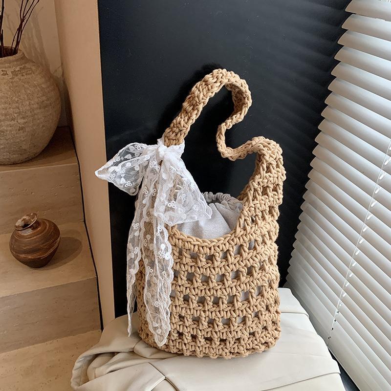 Lazy Wind Bag Women's New Popular Fashion Woven Shoulder Bag Large Capacity Tote Bag Commuter Bag