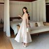 Summer New Korean-style Wrinkled Sleeveless Long Dress with Textured French Dress, Vacation and Travel Long Dress