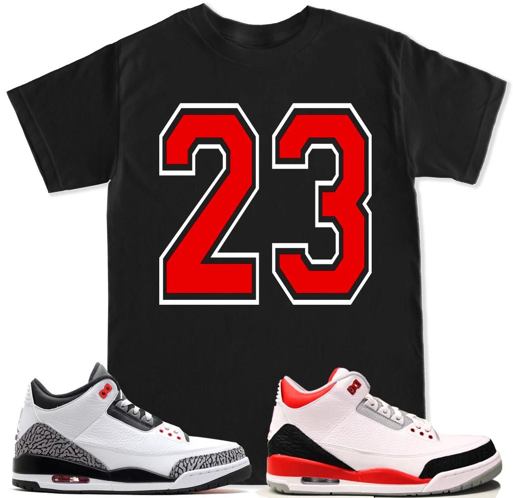23 Red T Shirt to match with Air Js Retro 3 White Black Cement Shoes S