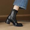 Krazing Po Microfiber Winter Round Toe Size 33 Western Boots Size 43 Zipper Thick High Heels Pleated Decoration Ankle Boots