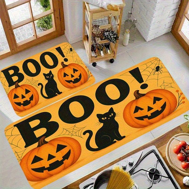 1PC Halloween Pumpkin BOO! Cat Kitchen Rug Non-Slip Door Mat Pop design Bathroom Rug Bath Mat Carpet for Home Sink Laundry Decor