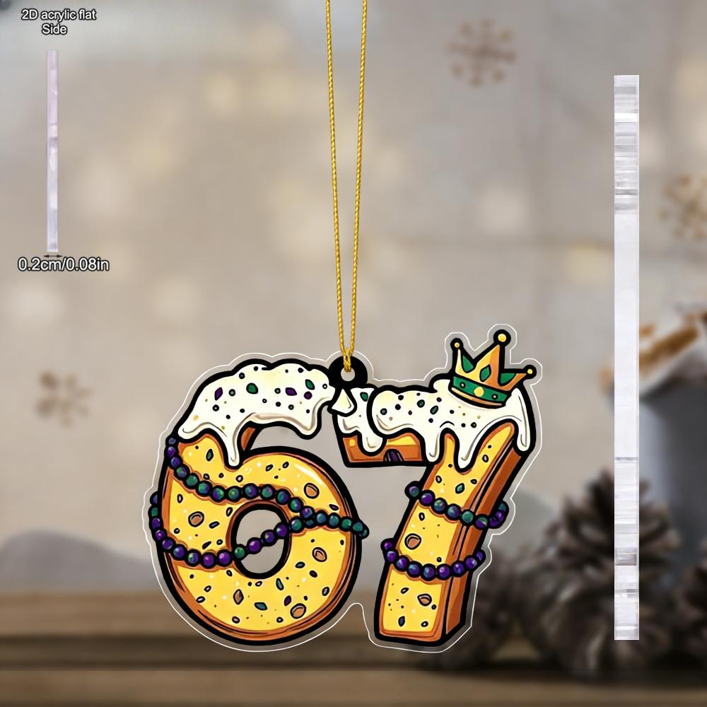 Acrylic Mardi Gras Hanging Ornament | Charming Pendants, Drops & Finials with Number 67 Shaped - Ideal Carnival Gift for Friend & Family 
