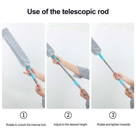 Retractable Gap Dust Cleaning Tool with 2 Microfiber Clothes Long Handle Flat Duster Flexible Dusting Accessory