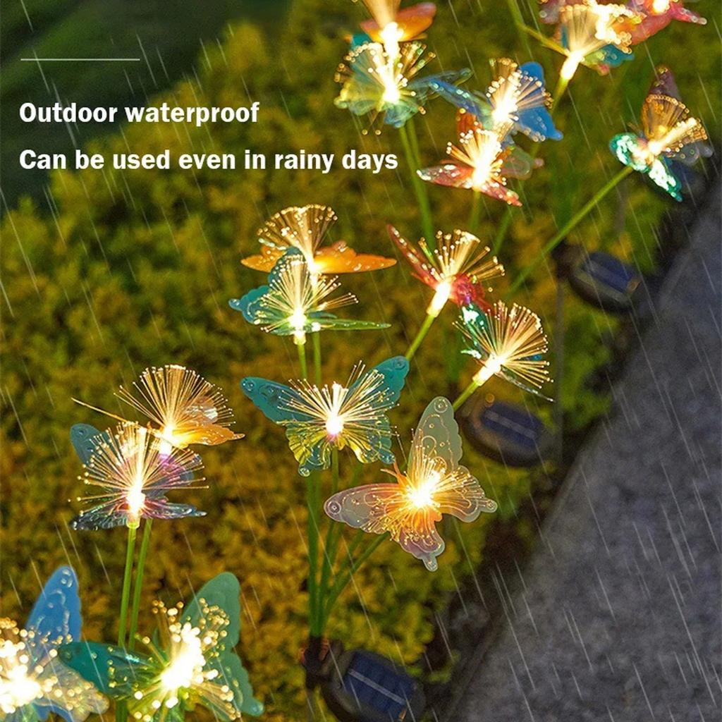Waterproof Outdoor Courtyard Light 6Heads Solar Powered Butterfly Fiber Optic Light  for Lawn Garden Courtyard Festival Party