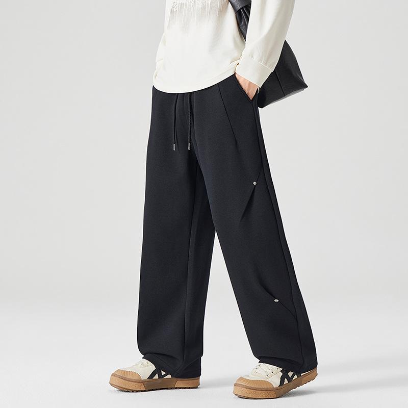 Grey drape wide-leg sweatpants men's spring and autumn loose drawstring casual pants sweatpants straight casual style versatile pants