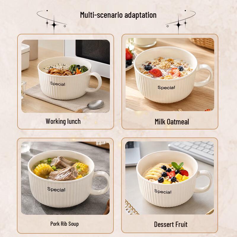 Baijie Ceramic Instant Noodle Bowl with Lid and Handle