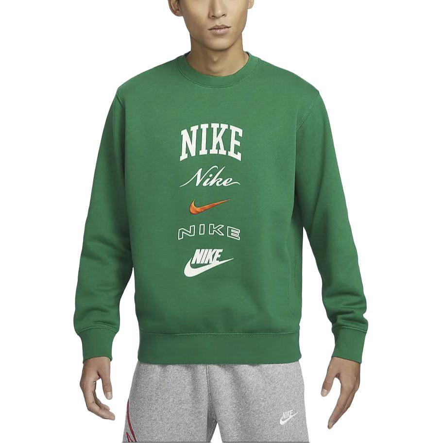 Nike Club Fleece Crew Neck Sweatshirt With Lettering Men Tops Green FN2611-365