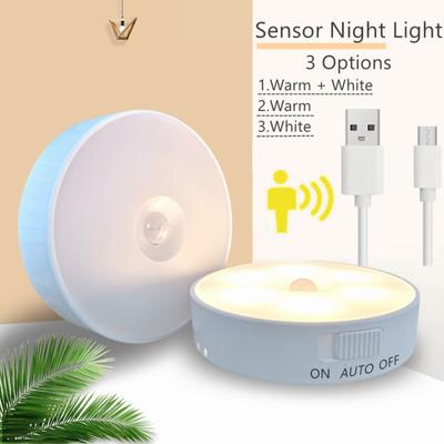 3 Modi Bewegungssensor Licht Led USB Nachtlichter Runde aufladbare Lampe Schlafzimmer Küche Treppen Flur Kleiderschrank Beleuchtung Schrank