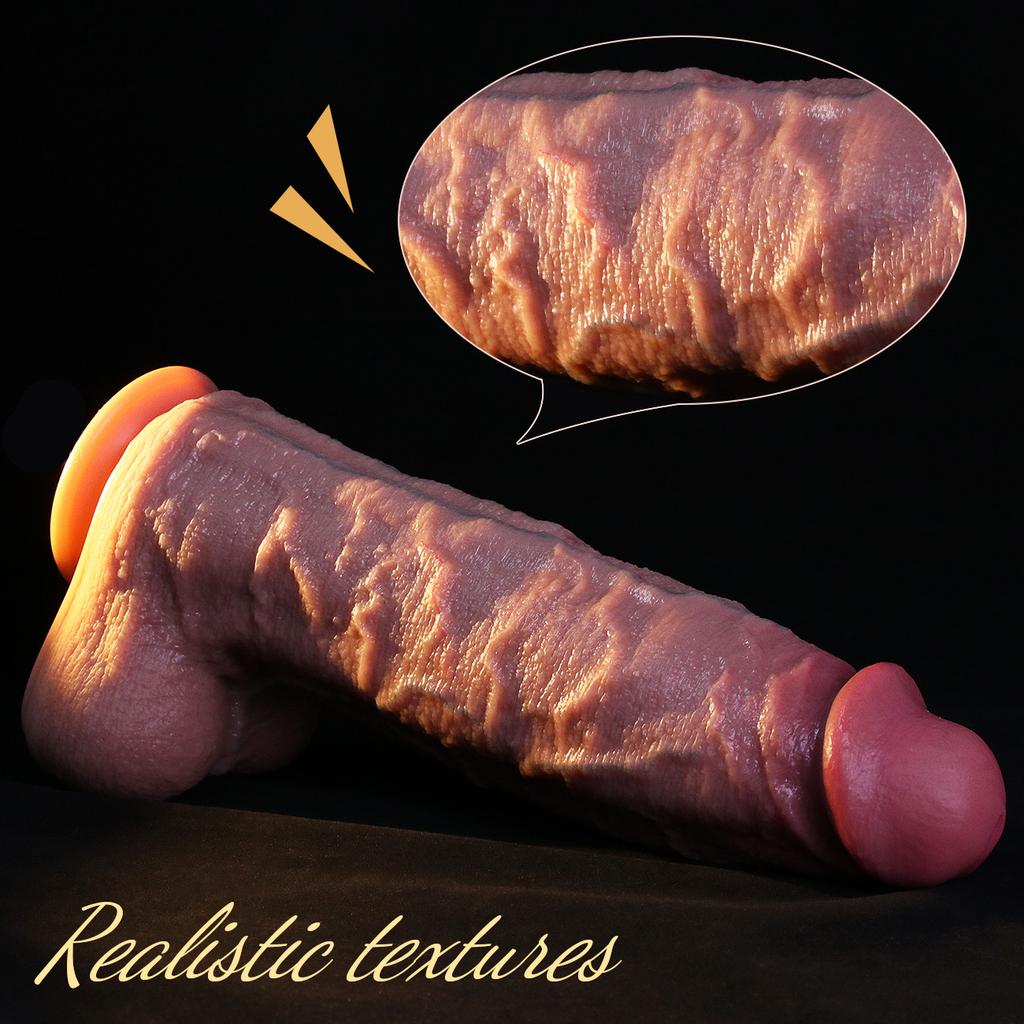 XXXL Realistic Liquid Silicone Dildo, Dual Density Soft Skin Feel, Defined Veins & Realistic Texture, Strong Suction Cup, 4 Sizes, 37cm Large Size