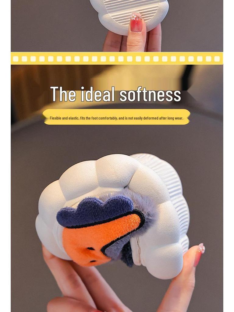 Children's Winter Dinosaur Cotton Shoes with Heel Support, Non-slip Thick Sole, Plus Velvet, Furry, Warm Home Slippers for Boys and Girls.