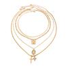 Love Bowknot Multilayer Pendant Necklace Crystal Y2K Metal Necklace Beaded Necklace  Women